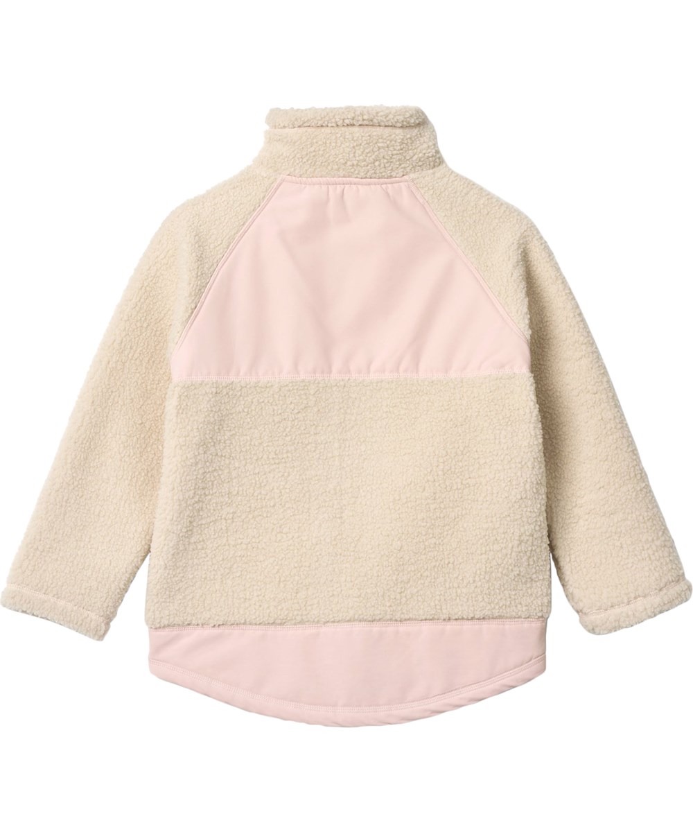 Usher - Soft Powder - Råhvid og lyserød fleecejakke i genanvendt polyester med frontlommer og slidstærke detaljer til børn