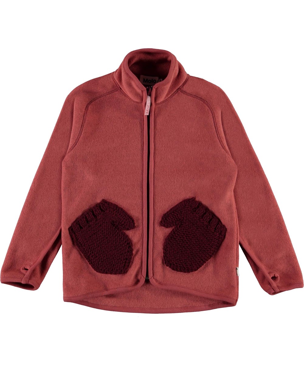 Ushi - Maple - Rød jakke i fleece med strik lommer