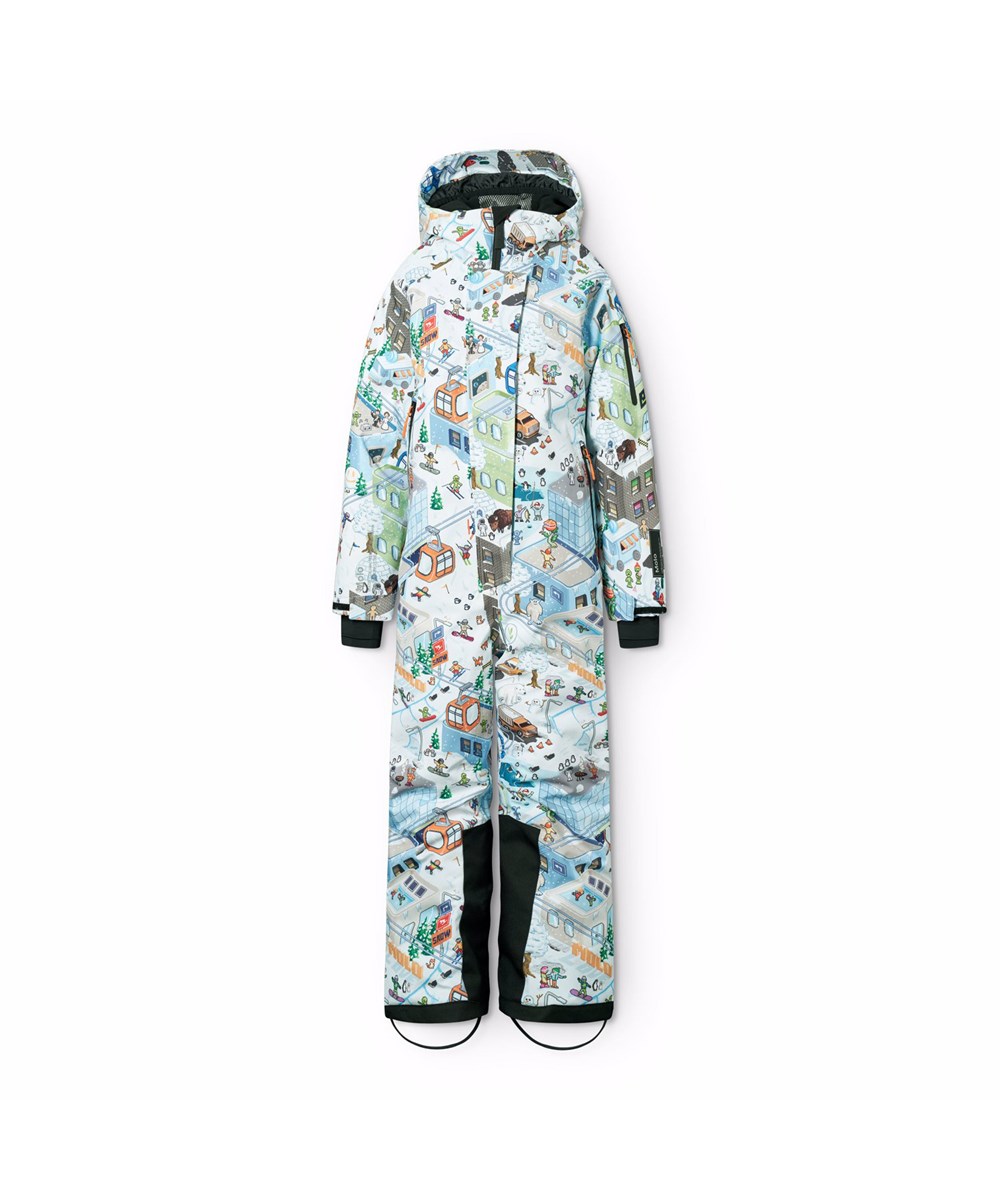 Hux - Pixel Winter - Vind- og vandtæt flyverdragt med et pixeleret print af den virkelige verden, sjove figurer fra Molo's kollektioner fremstillet genanvendt polyester og vatteret med 3M™ Thinsulate™.