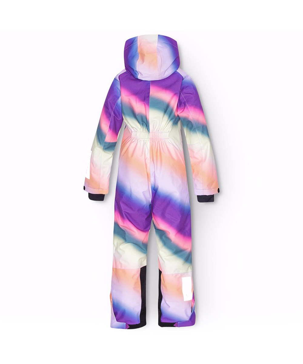 Hux - Wavy Rainbow - Flyverdragt til en kold vinter eller skiferie i genanvendt polyester, med et multifarvet vævende grafitti print. Dragten er vind og vandtæt og foret med 3M™ Thinsulate™