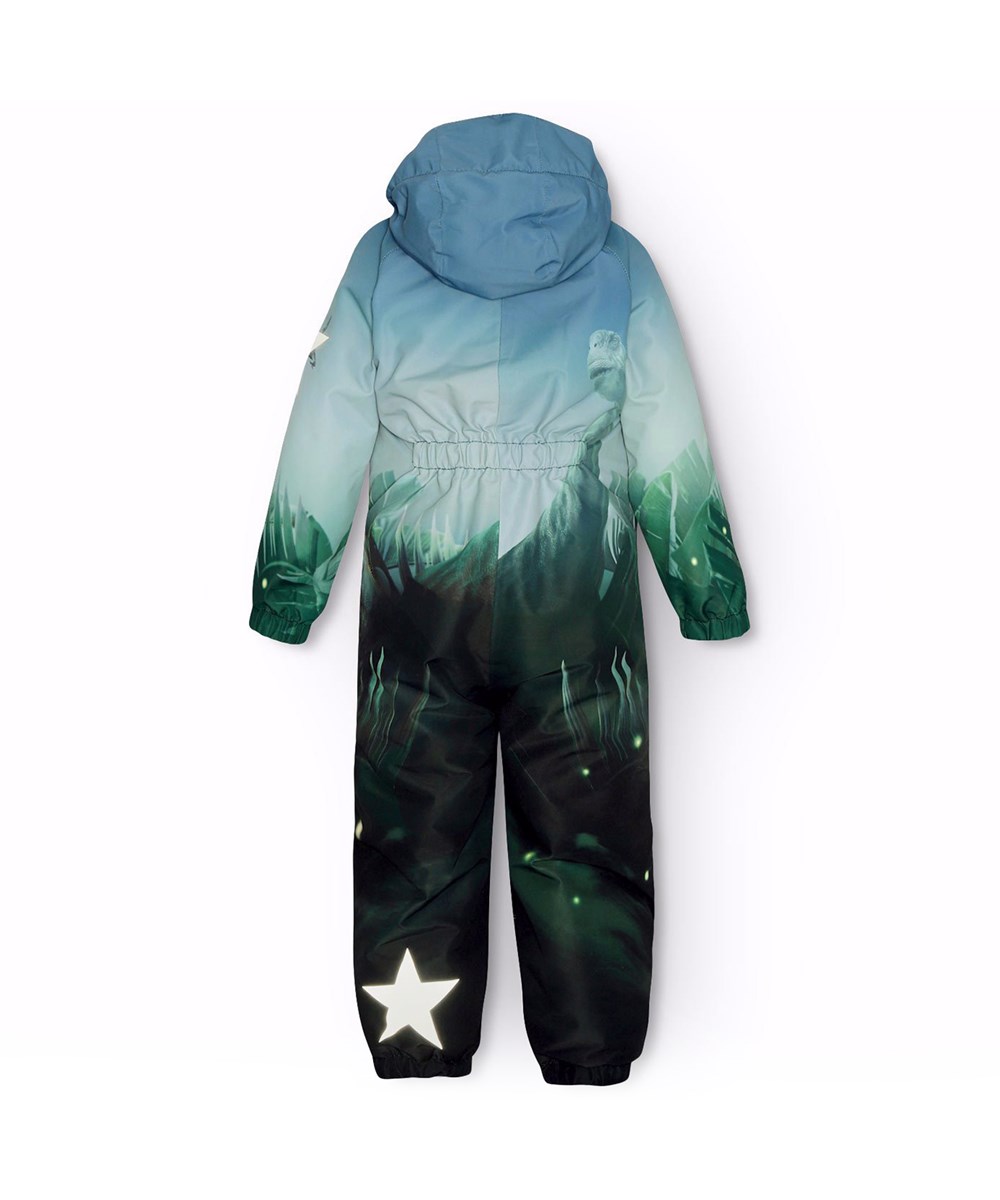 Polar - Amazing Dino - Blå og grøn flyverdragt til en kold vinter i genanvendt polyester