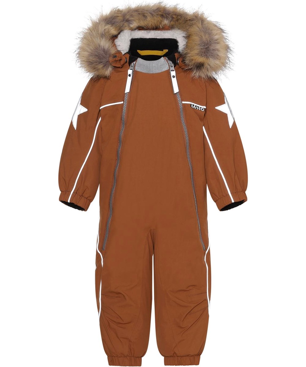 Pyxis Fur - Iron - Recycled baby flyverdragt i brun med pels