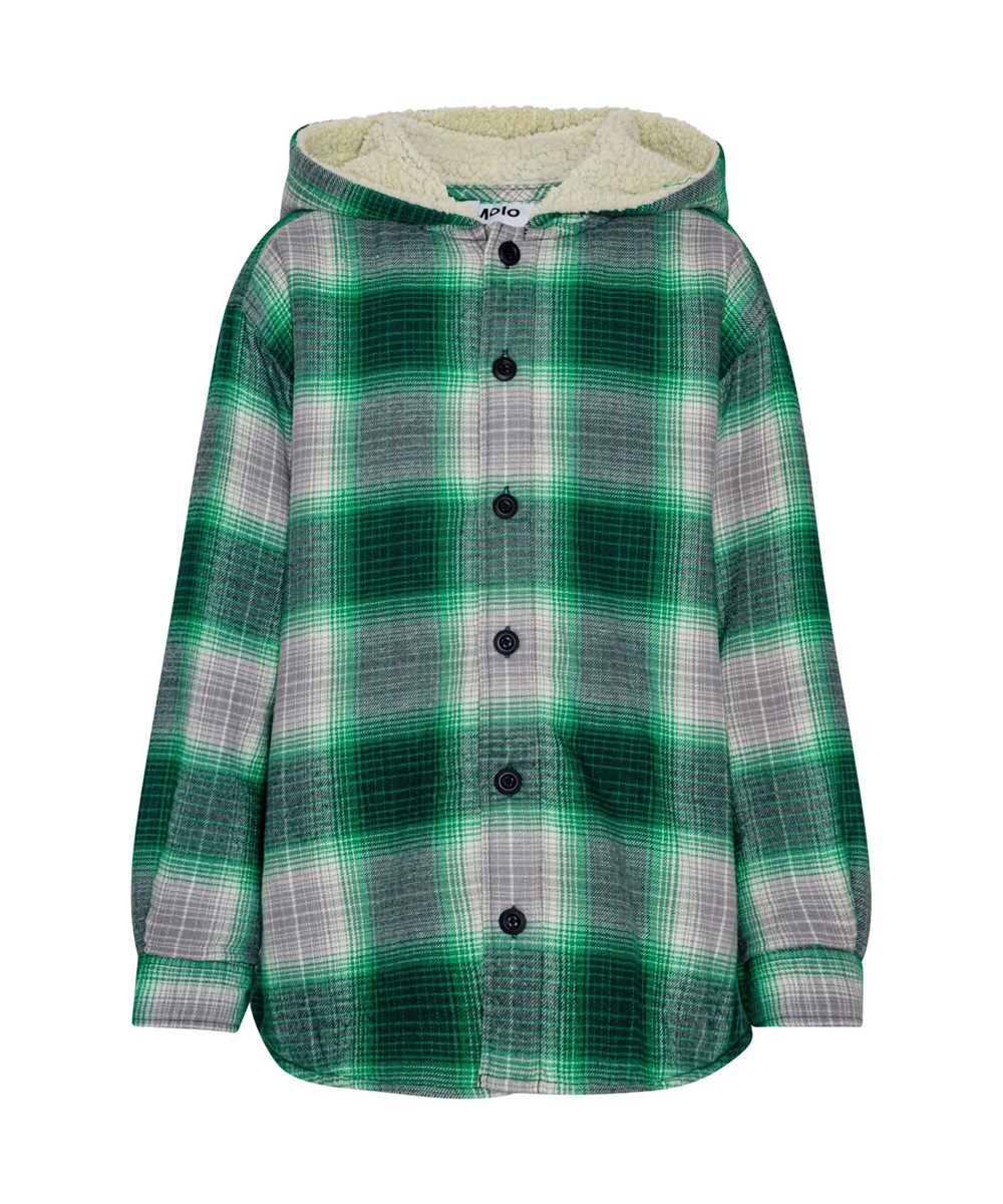 Hamelo - Fresh Check - Ternet overshirt i grønne og grå nuancer fremstillet i en blød bomulds blandning samt teddyforing, hvilket gør den komfortabel at have på og ideel til overgangsperioder eller som et ekstra lag på køligere dage