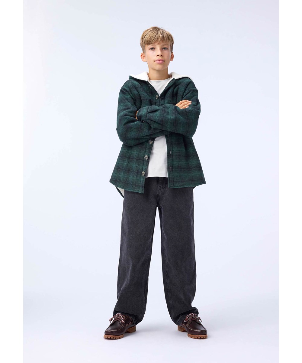 Hamelo - Pine Check - Ternet grøn overshirt til børn i blødt økologisk bomuld med blødt teddyfor.