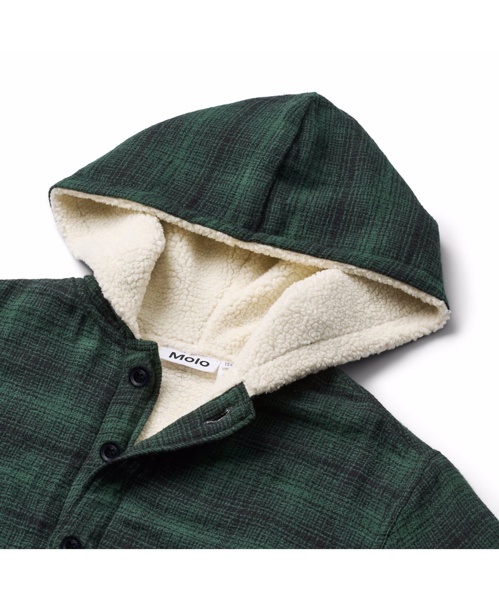 Hamelo - Pine Check - Ternet grøn overshirt til børn i blødt økologisk bomuld med blødt teddyfor.