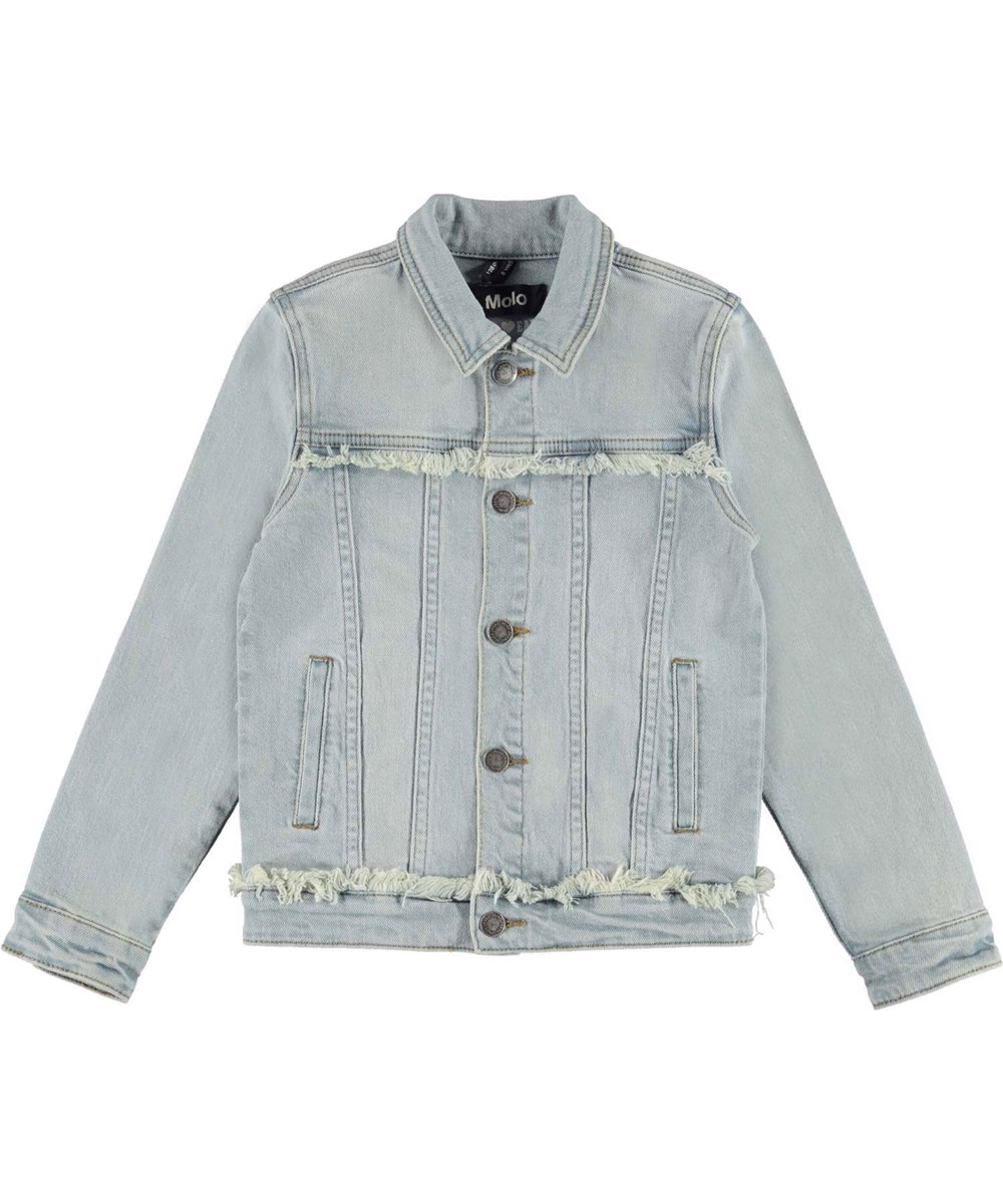 Hattie - Light Tinted Blue - Lyseblå denim jakke med frynse detaljer