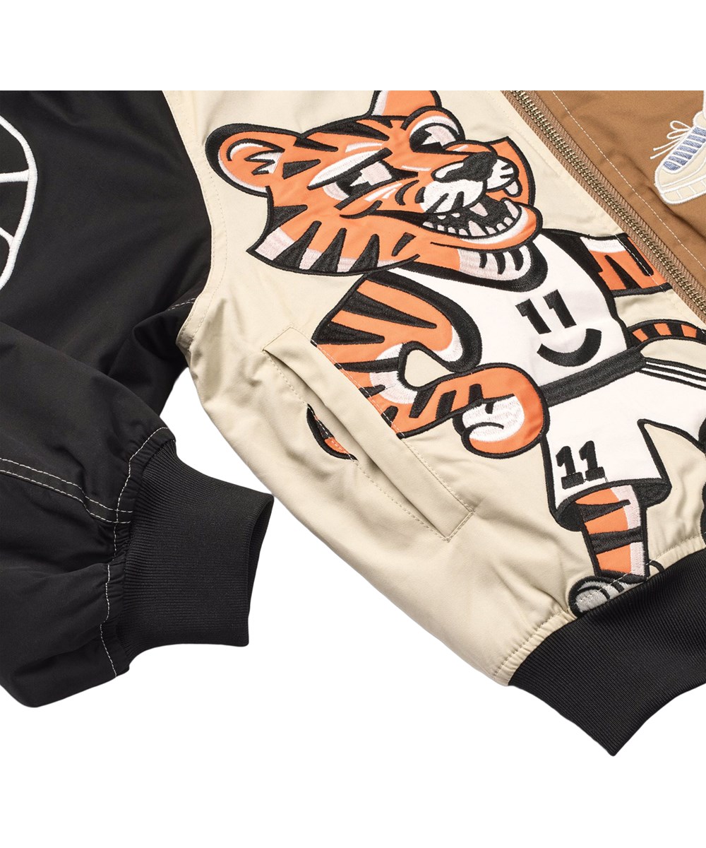 Hedley - Basket Comics - Beige, sort og brun bomberjakke med tiger på til børn