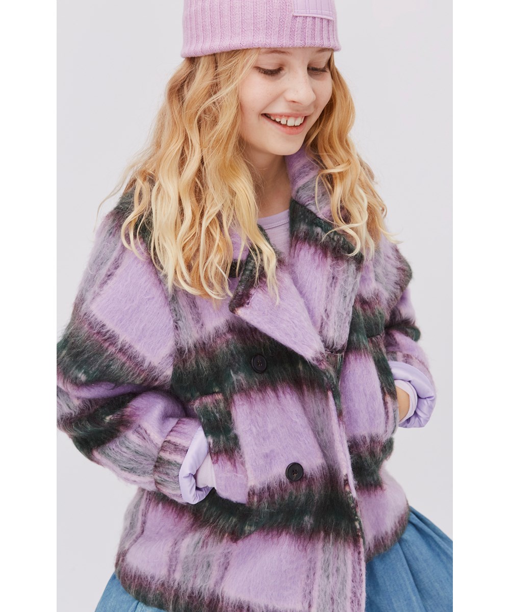 Helle - Lilac Check - Lilla ternet jakke med knapper