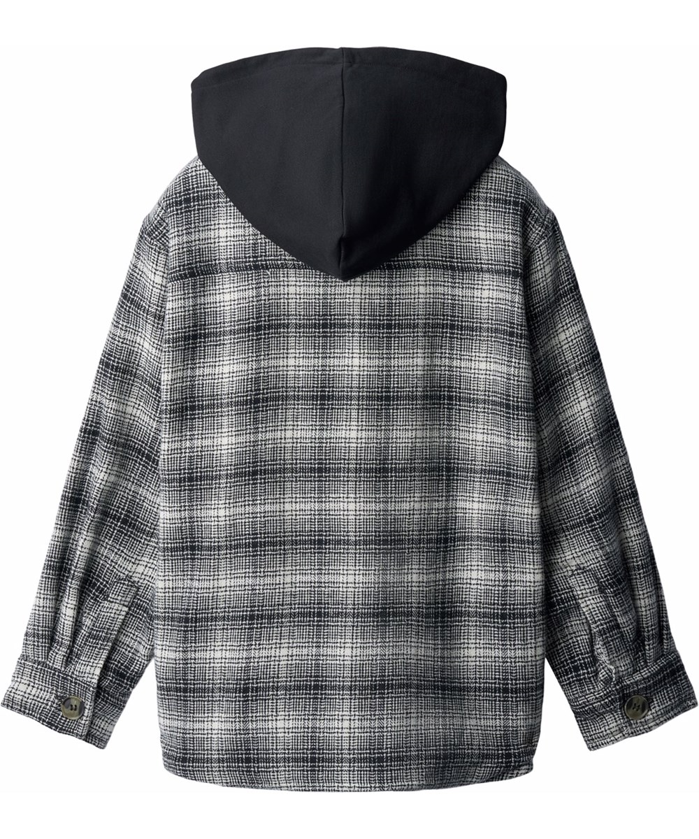 Hugin - Moon Check - Ternet sort og hvid overshirt til børn i blødt økologisk bomuld med blødt teddyfor.