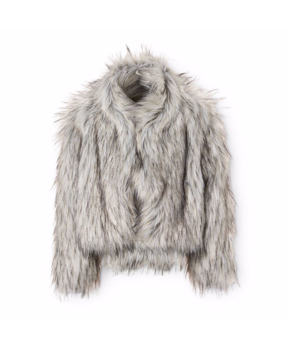 Hyacinth - Greyish - Faux fur jakke i grå og sorte farver til børn med høj krave.