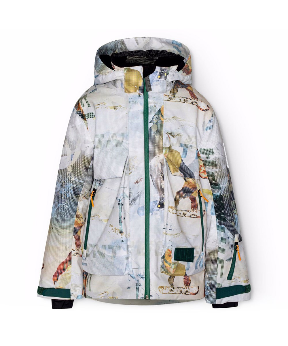 Alpine - Spin 1260 - Den perfekte vind- og vandtætte skijakke i genanvendt polyester, foret med fleece og 3M™ Thinsulate™, med et pixeleret print af cool snowboarder i alperne