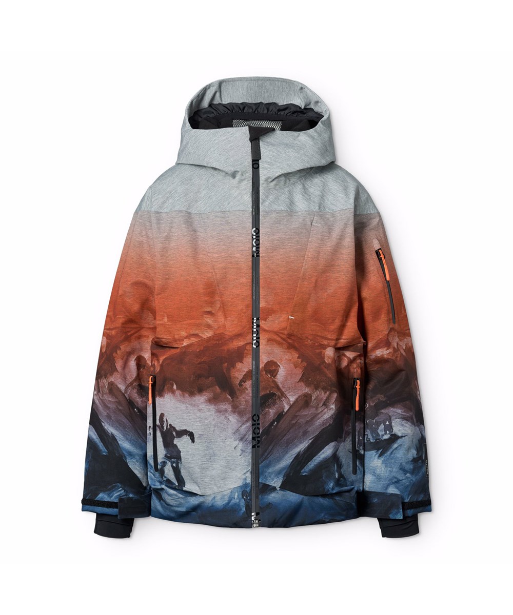 Alpine - Sunrise - Vind- og vandtæt grå, orange og blå vinterjakke til børn i genanvendt polyester samt vatteret med 3M™ Thinsulate™.