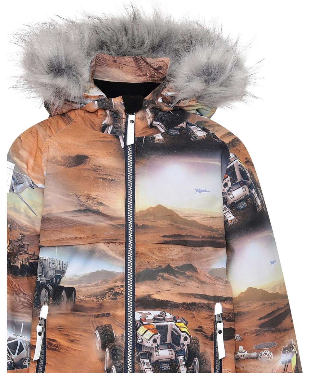 Castor Fur - Mars - Recycled vinterjakke i brun med Mars print