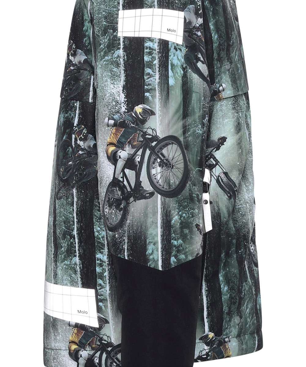 Castor - Snow Bikers - Recycled vinterjakke i grøn med print af cykel