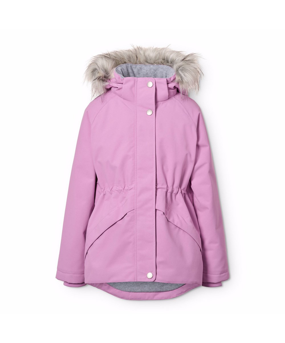 Cathy Fur - Purple Ray - Lilla vind- og vandtæt vinterjakke til børn i genanvendt polyester samt vatteret med 3M™ Thinsulate™.