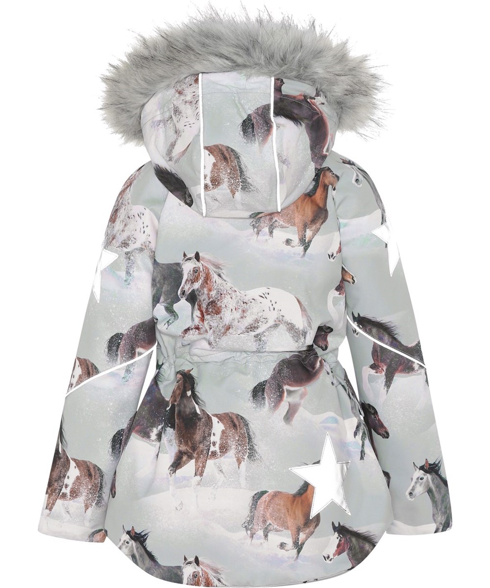 Cathy Fur - Winter Horses - Recycled grå vinterjakke med heste print