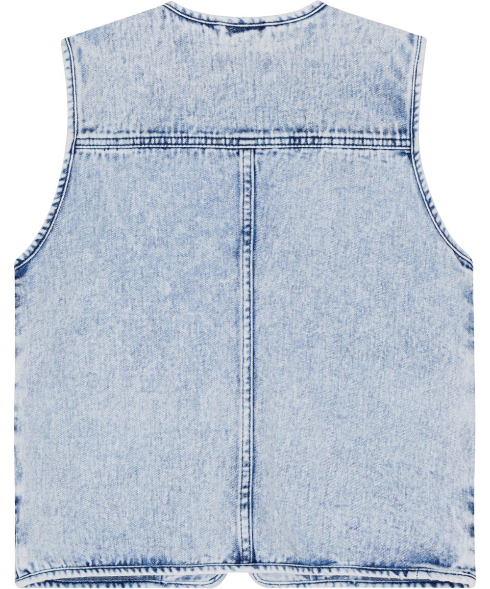 Haikon - Light Stone Denim - Lange, blå denimshorts med acid wash look.