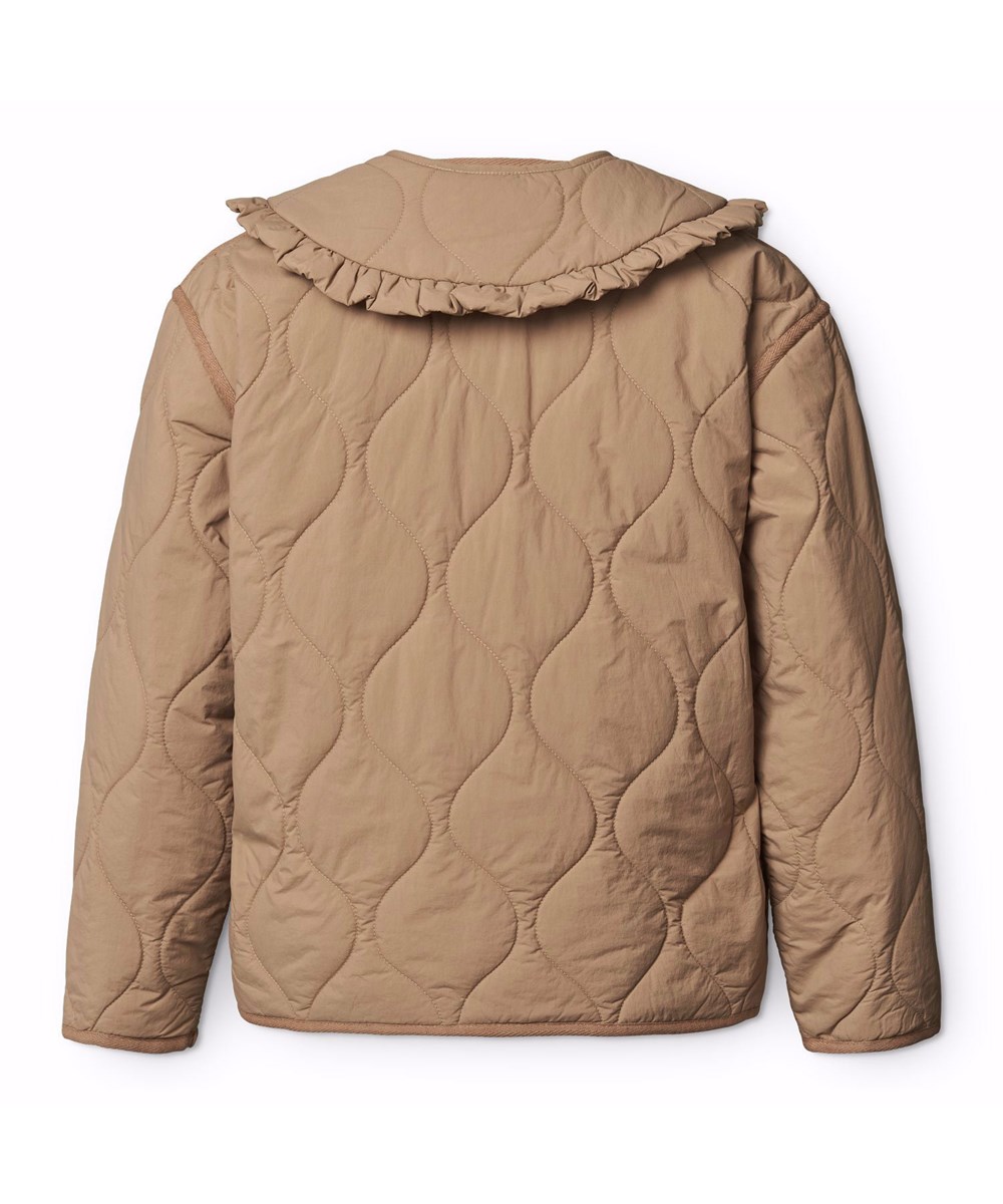 Hailey - Sandalwood - Brun vandafvisende termojakke til børn i genanvendt nylon med quiltet mønster og aftagelig flæsekrave.