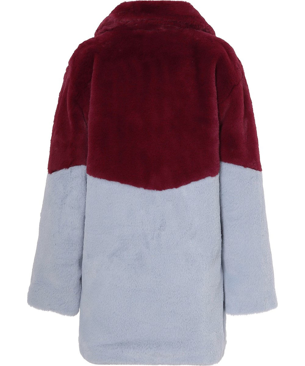 Haili - Sumak - Mørkerød og lyseblå faux fur frakke