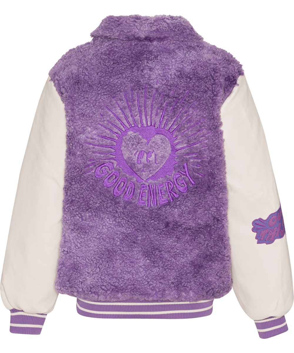 Haily - Violet Sky - Plysset baseball jakke i lilla med hvide ærmer