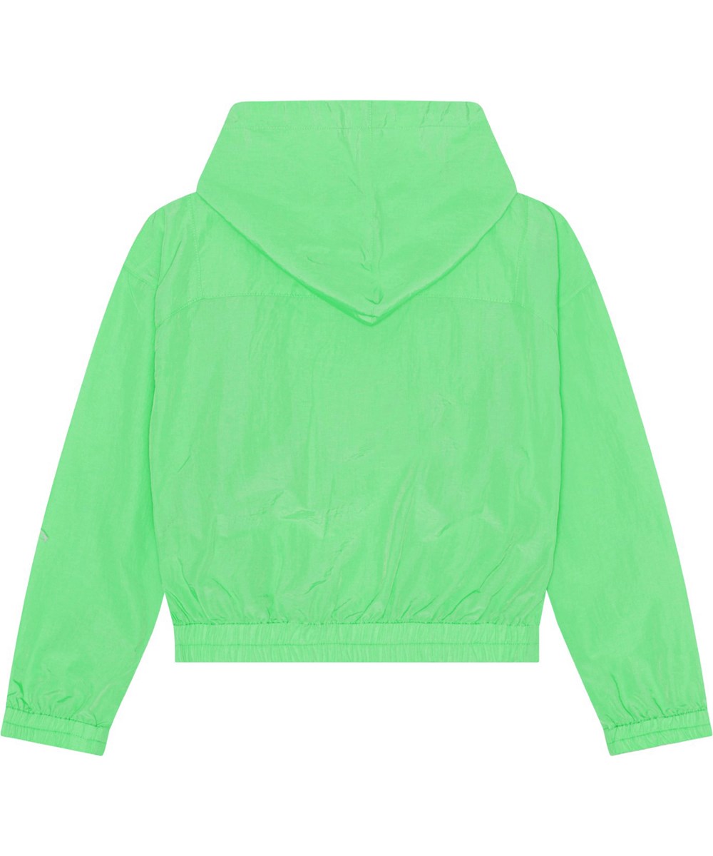 Hali - Classic Green - Neongrøn sportsjakke med en lille broderet kløver på fronten samt hætte