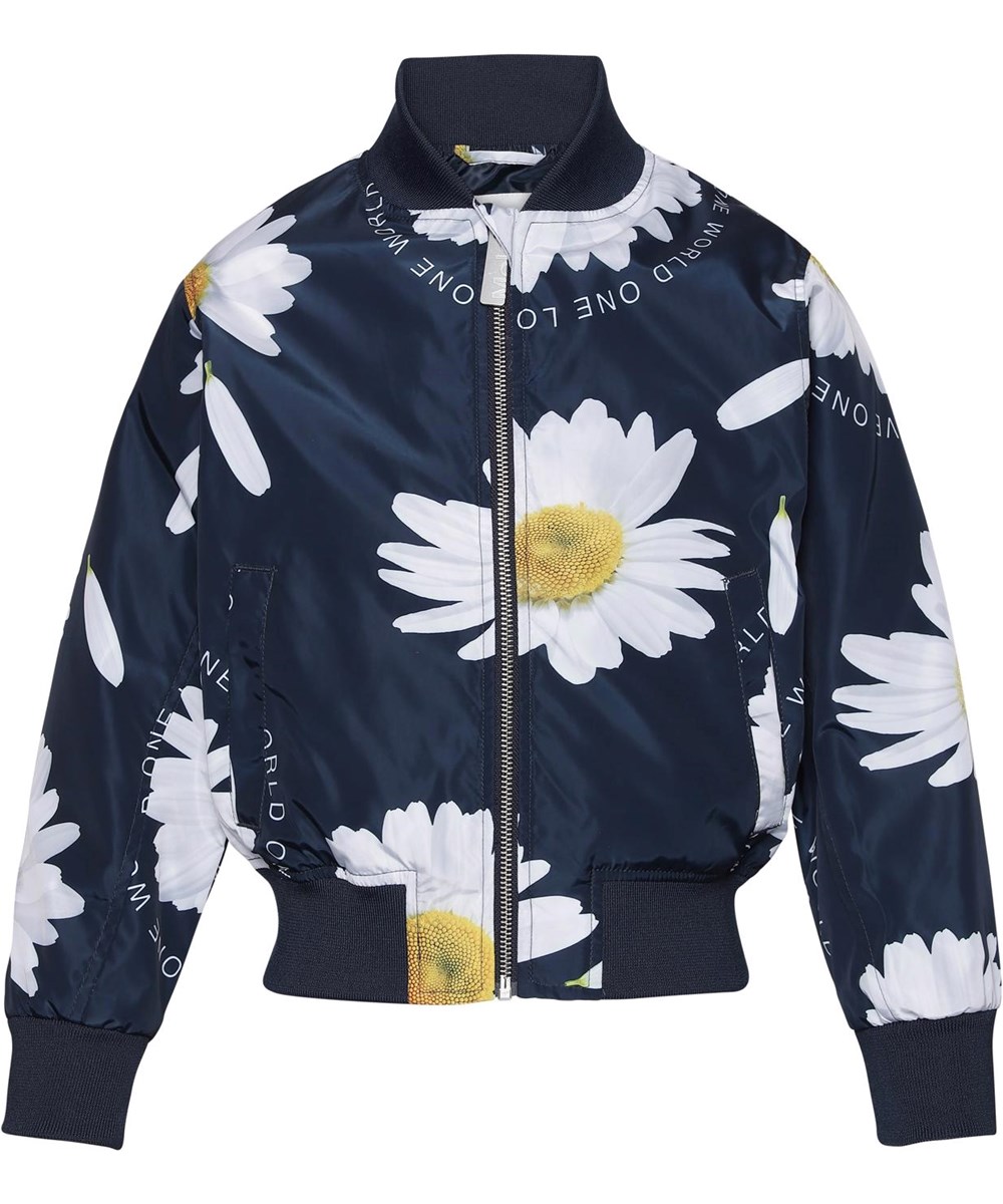 Haliva - Giant Navy Daisy - Mørkeblå bomber jakke med store blomster