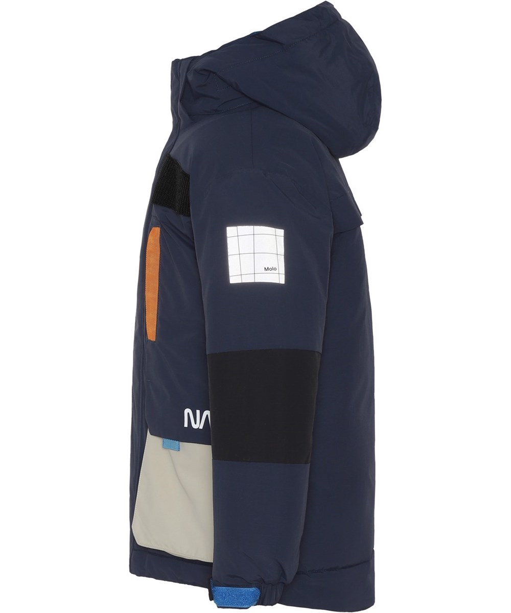 Harding - Galaxy Blue - Recycled jakke med lyse lommer og print 