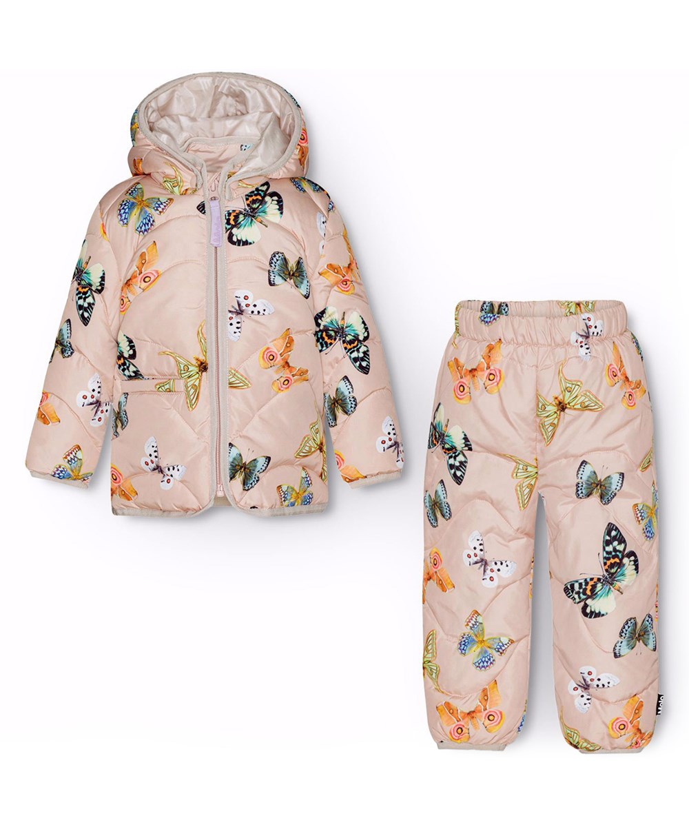 Harmony set - Blush Papillions - Vandafvisende støvet rosa termosæt til de mindste, med pudder farvet foer og kantbånd samt et imiteret dunfyld, der sikrer ensartet blødhed, optimal varme og let vedligeholdelse under vask