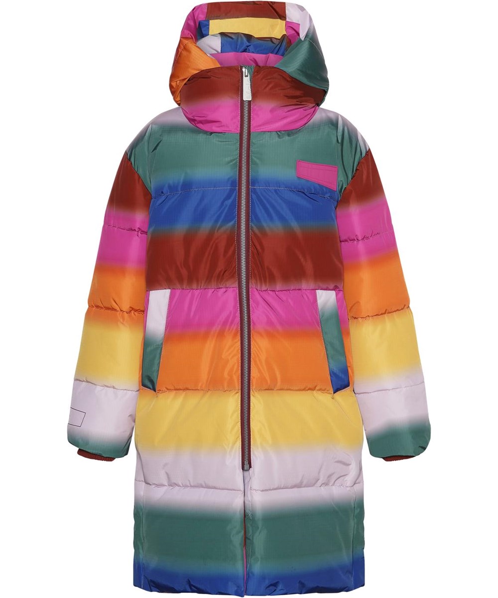 Harper - Glowy Rainbow - Recycled regnbue lang varm frakke