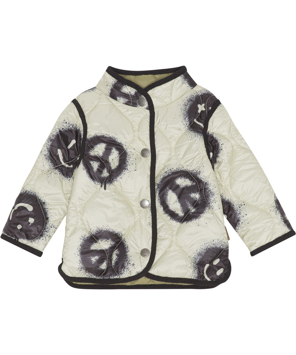 Harrie - Happy Rock - Recycled quilted baby jakke i beige med peace