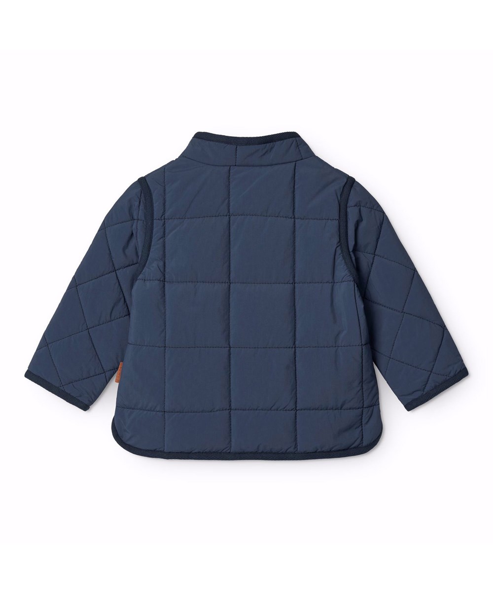 Harrie - Mood Blue - Mørkeblå vandafvisende termojakke til børn i genanvendt nylon med quiltet mønster.