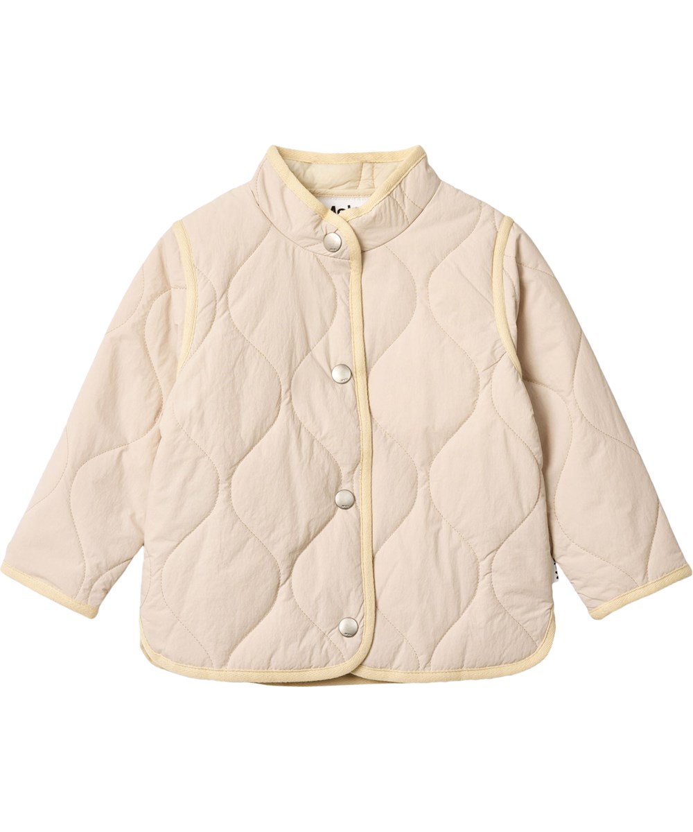 Harrie - Soft Powder - Beige vandafvisende termojakke i genanvendt nylon med quiltet mønster til børn