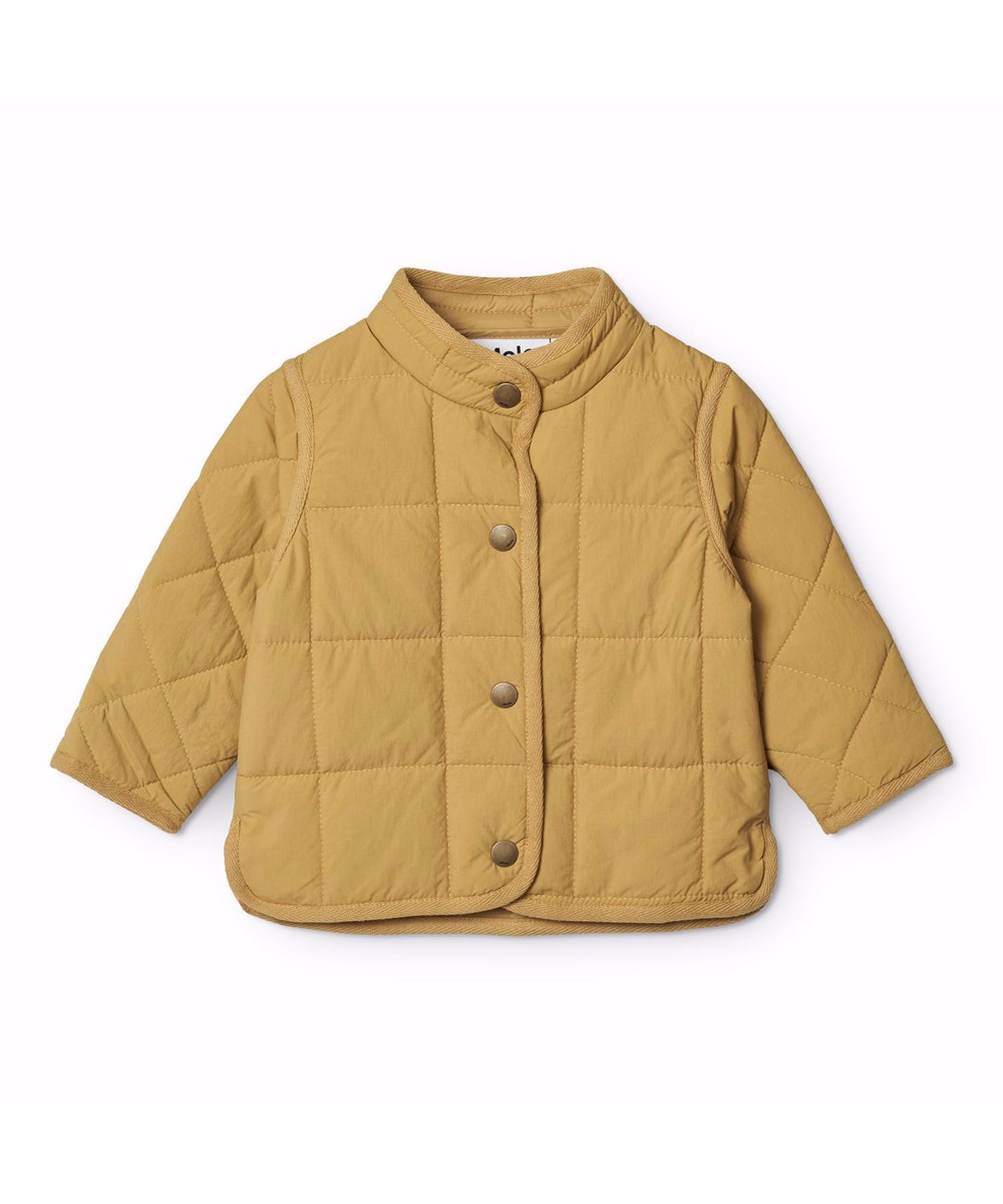 Harrie - Suede - Kakifarvet vandafvisende termojakke til baby i genanvendt nylon med quiltet mønster.