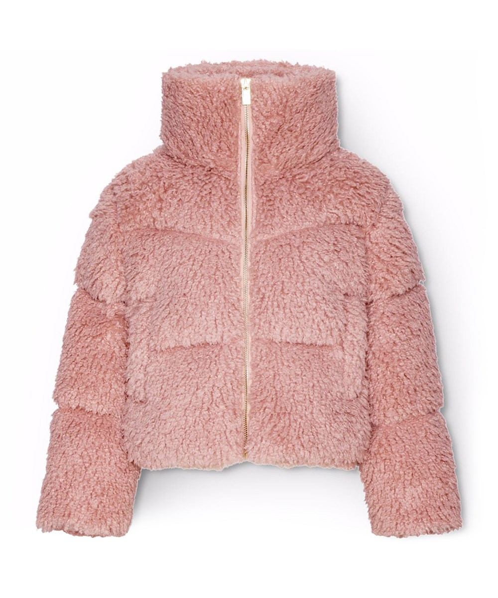 Havi - Petal Blush - Vatteret lyserød faux fur jakke i rulams-look. Jakken har en opretstående krave, lommer på fronten samt lynlåslukning.
