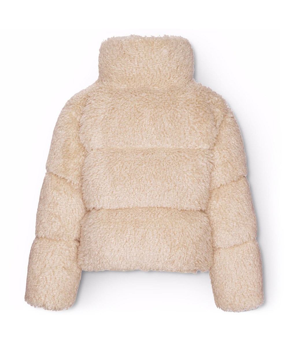 Havi - Sheer Pink - Vatteret råhvid faux fur jakke i rulams-look. Jakken har en opretstående krave, lommer på fronten samt lynlåslukning.