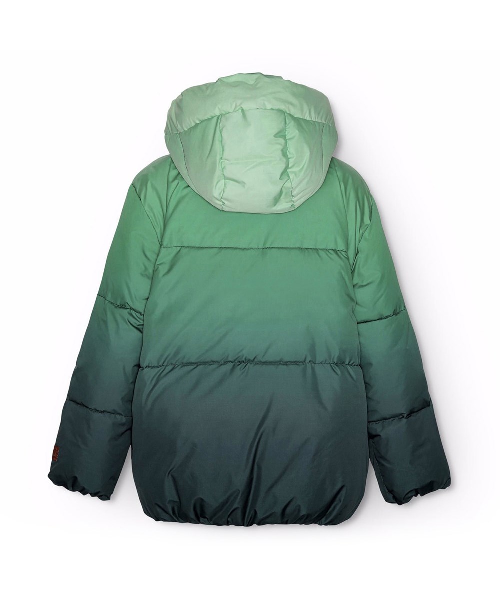 Hayden - Green Shades - Vandafvisende jakke i genanvendt polyester i grønne gradient farver, med en aftagelig hætte