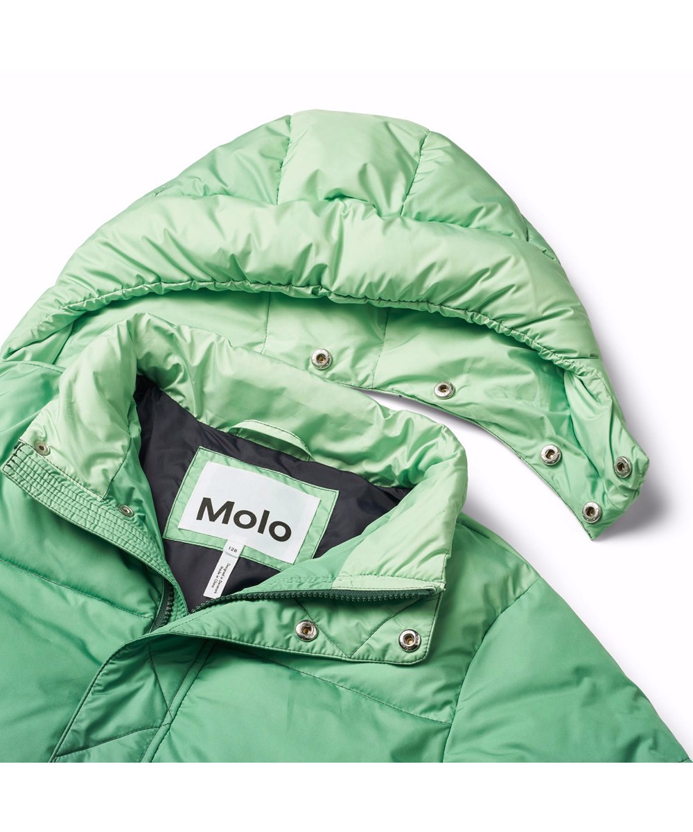 Hayden - Green Shades - Vandafvisende jakke i genanvendt polyester i grønne gradient farver, med en aftagelig hætte