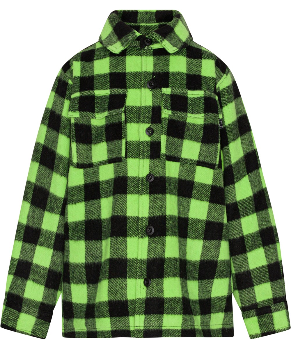 Hayes - Glowing Check - Ternet overshirt i neongrøn