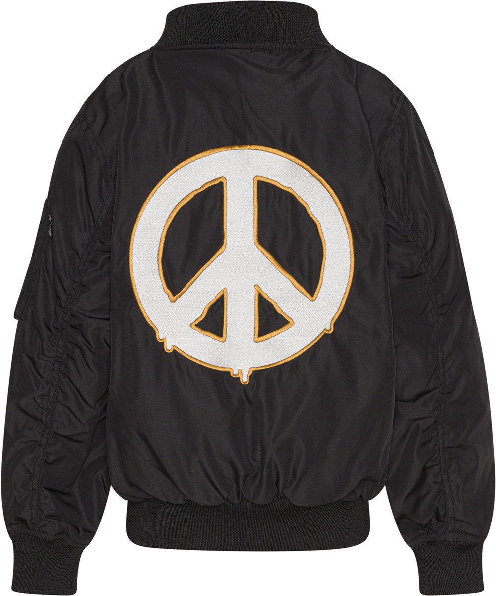 Heath - Black - Sort bomber jakke med stort broderet peacetegn