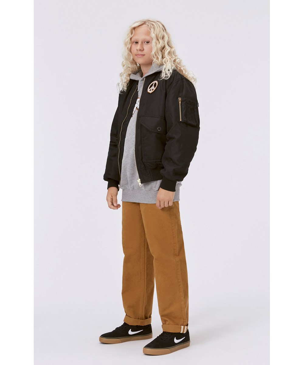 Heath - Black - Sort bomber jakke med stort broderet peacetegn