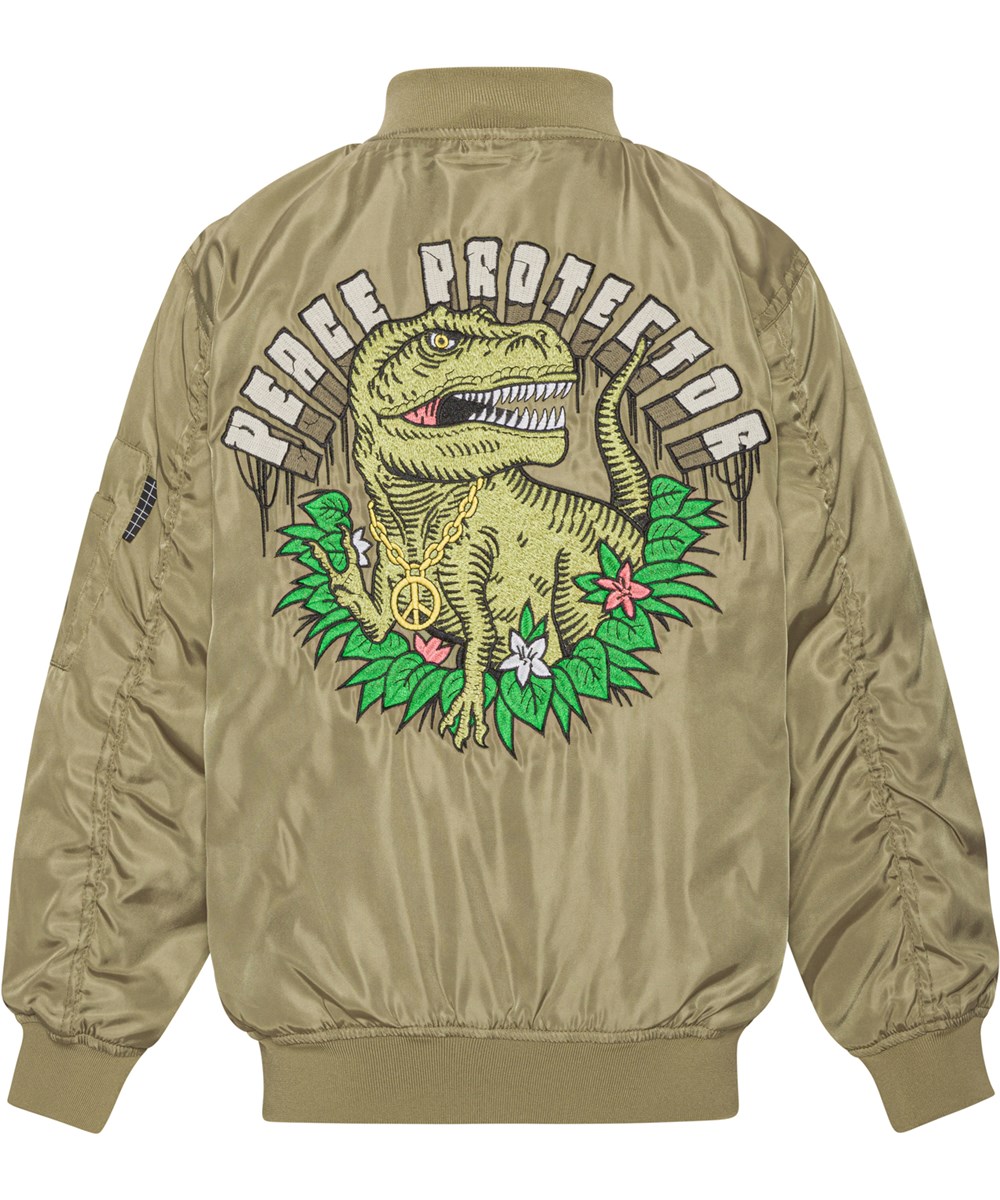Heath - Pond - Grøn bomber jakke med broderi af en dinosaur