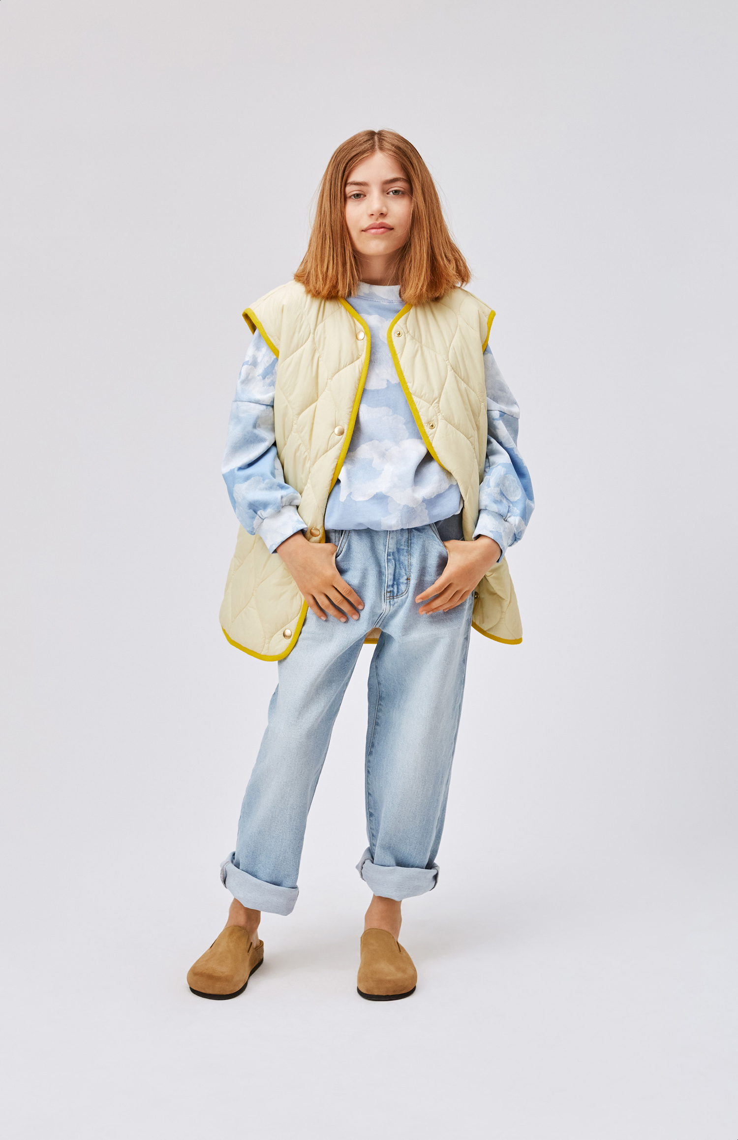 Heisley - Vanilla - Recycled lysegul quilted vest med gule kanter - Molo