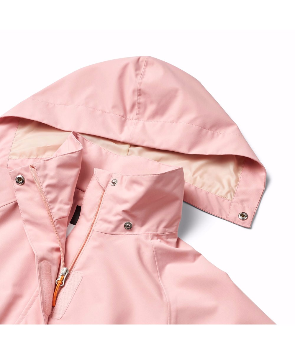Hennah - Rosequartz - Lyserød vind- og vandtæt jakke til børn i genanvendt polyester med aftagelig hætte.