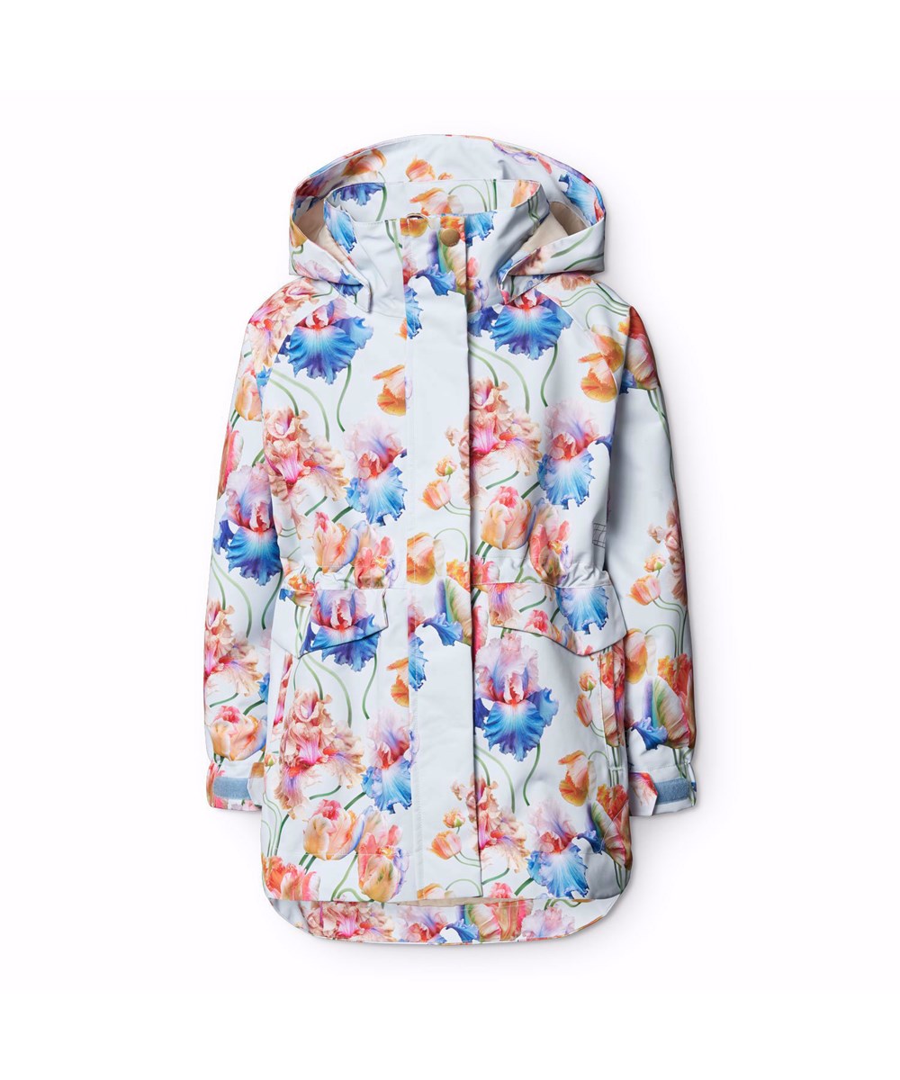 Hennah - Tulip Blue - Lyseblå vind- og vandtæt jakke til børn i genanvendt polyester med aftagelig hætte.