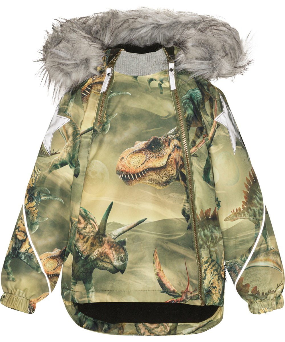 Hopla Fur - Ancient Time - Recycled vinterjakke i grøn med dinosaurprint