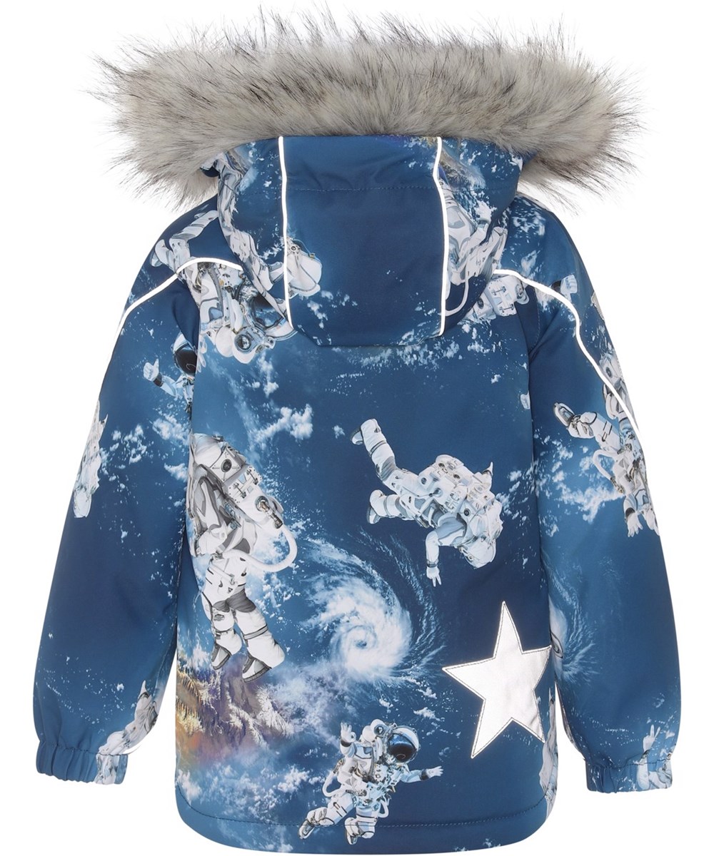 Hopla Fur - Astronauts - Recycled blå vinterjakke med astronaut print