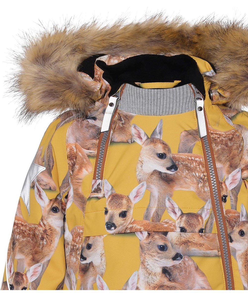 Hopla Fur - Fawns - Recycled gul vinterjakke med pels og rådyr