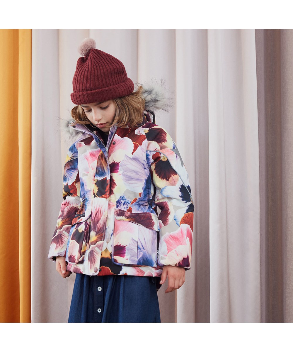 Hopla Fur - Giant Floral - Recycled vinterjakke med pels og blomster print