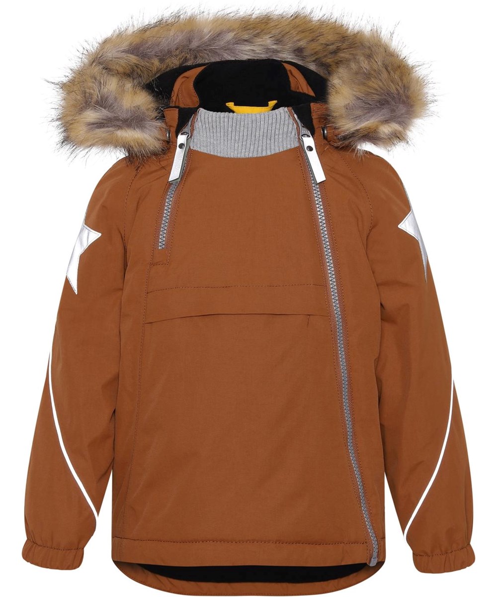 Hopla Fur - Iron - Recycled brun vinterjakke med pelskant
