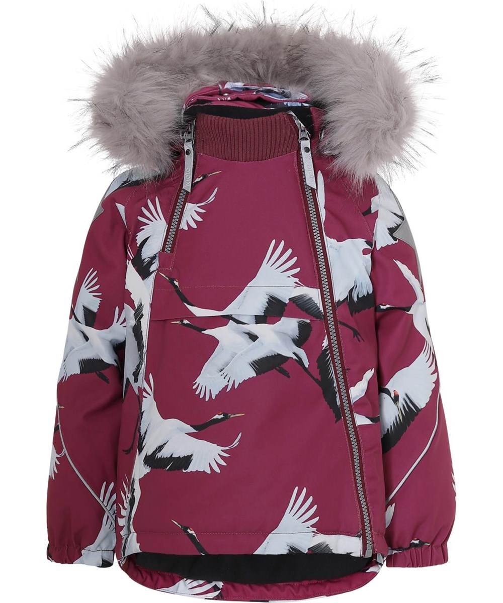 Hopla Fur - The Dance Of Life - Vinterjakke med pels og fugle print